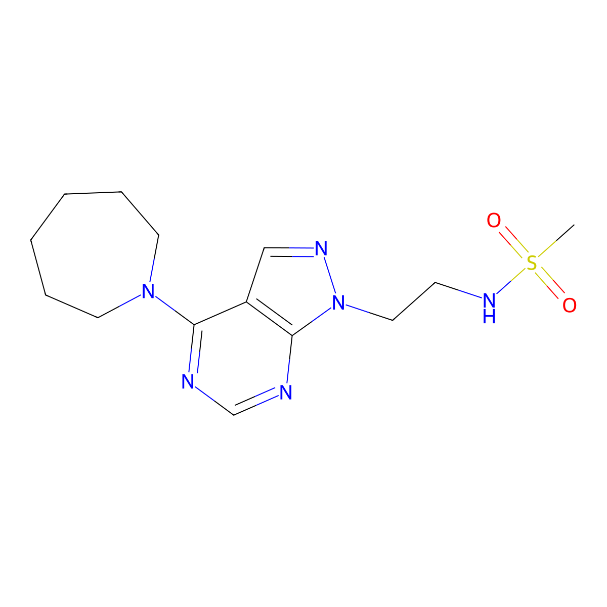 N-{2-[4-(azepan-1-yl)-1H-pyrazolo[3,4-d]pyrimidin-1-yl]ethyl}methanesulfonamide molecular structure, CAS 1210485-42-9