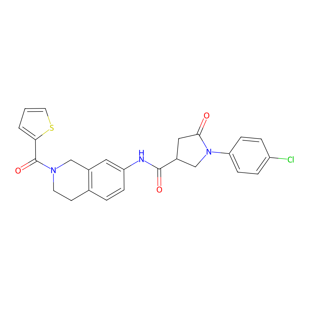 1-(4-chlorophenyl)-5-oxo-N-[2-(thiophene-2-carbonyl)-1,2,3,4-tetrahydroisoquinolin-7-yl]pyrrolidine-3-carboxamide molecular structure, CAS 1210490-15-5