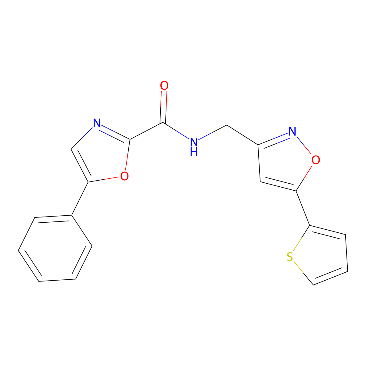 5-phenyl-N-((5-(thiophen-2-yl)isoxazol-3-yl)methyl)oxazole-2-carboxamide molecular structure, CAS 1210492-60-6