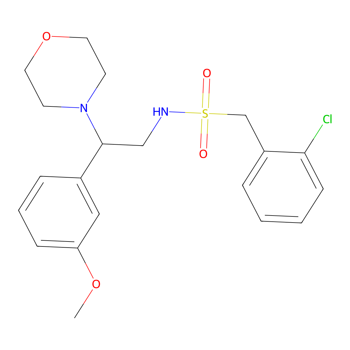 1-(2-chlorophenyl)-N-(2-(3-methoxyphenyl)-2-morpholinoethyl)methanesulfonamide molecular structure, CAS 1210492-65-1