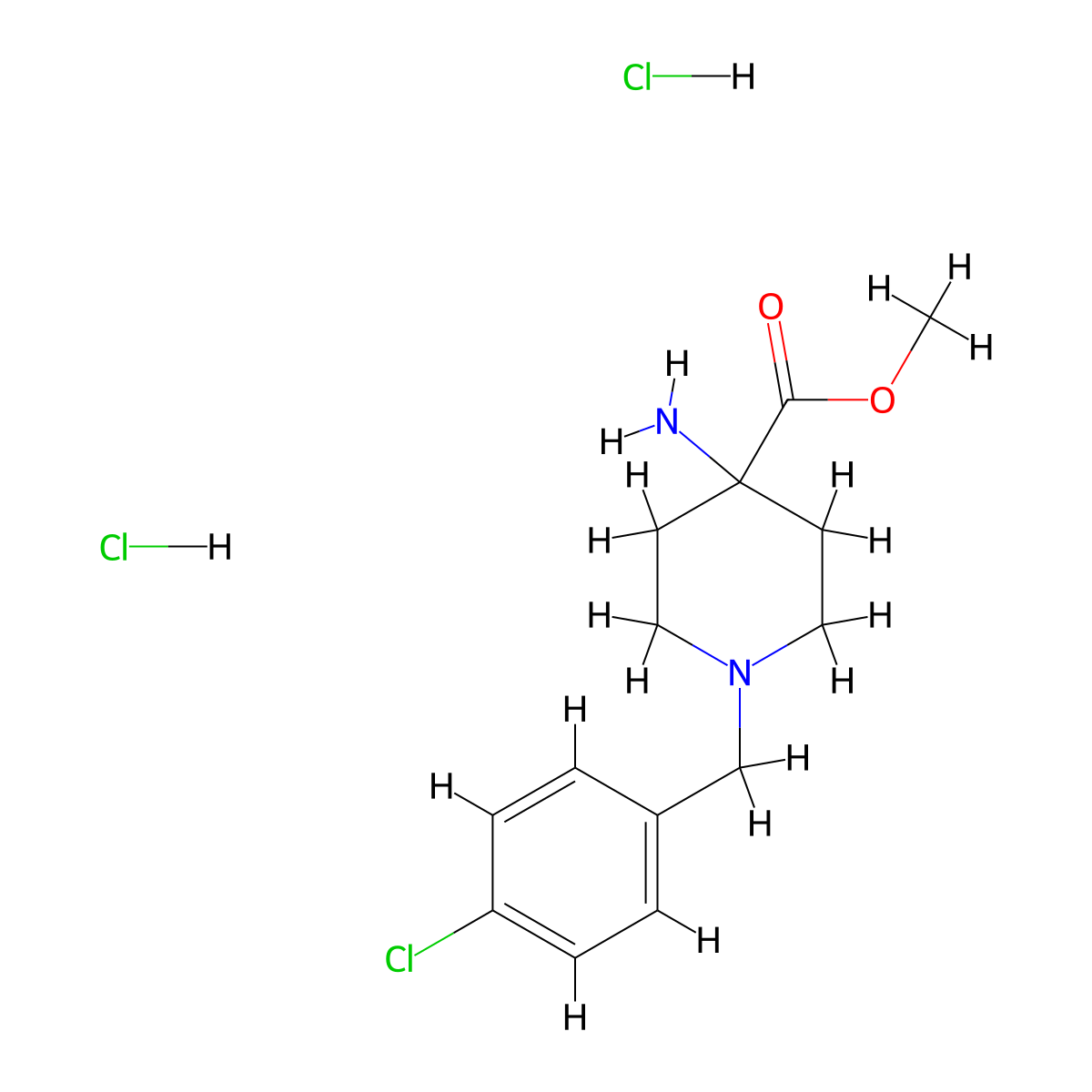 Methyl 4-amino-1-(4-chlorobenzyl)piperidine-4-carboxylate dihydrochloride molecular structure, CAS 1210494-26-0
