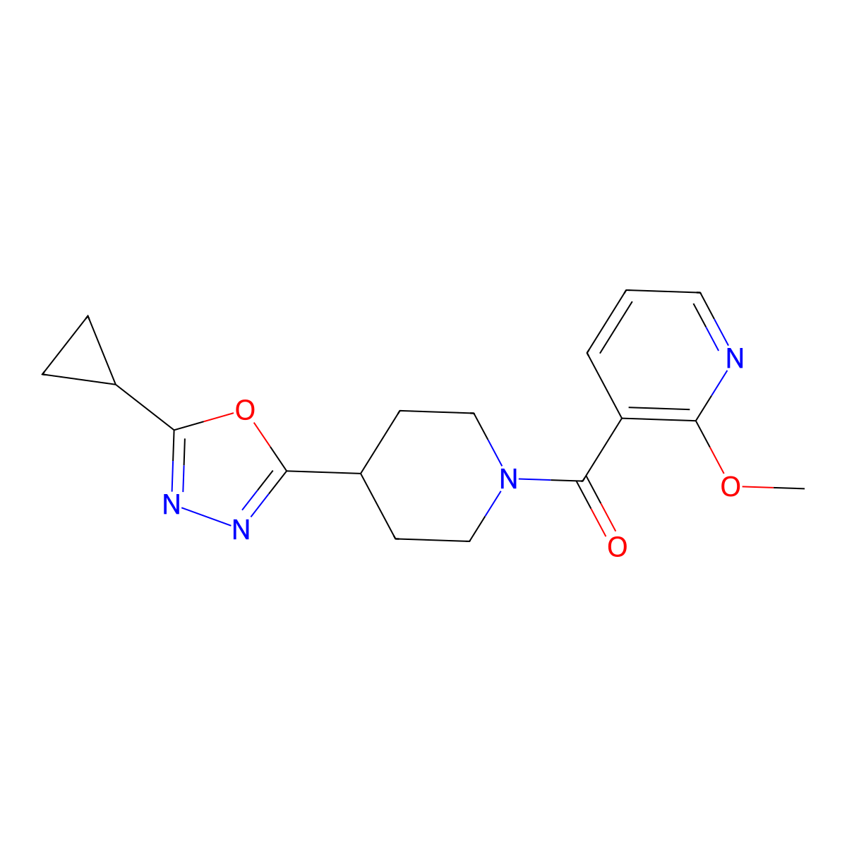 3-[4-(5-Cyclopropyl-1,3,4-oxadiazol-2-yl)piperidine-1-carbonyl]-2-methoxypyridine molecular structure, CAS 1210494-40-8
