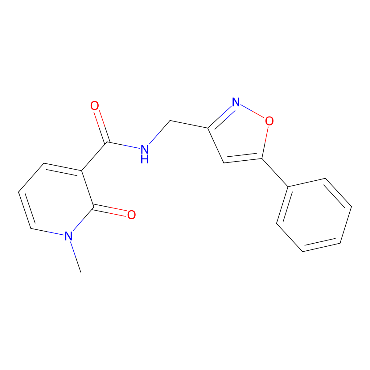 1-methyl-2-oxo-N-((5-phenylisoxazol-3-yl)methyl)-1,2-dihydropyridine-3-carboxamide molecular structure, CAS 1210495-10-5