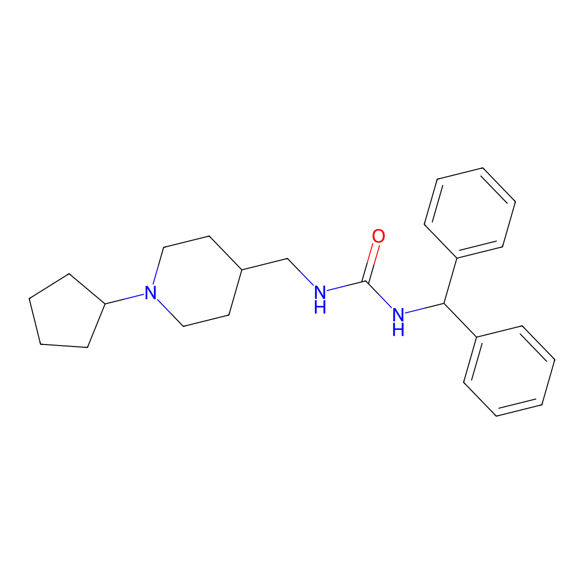 1-Benzhydryl-3-((1-cyclopentylpiperidin-4-yl)methyl)urea molecular structure, CAS 1210498-89-7