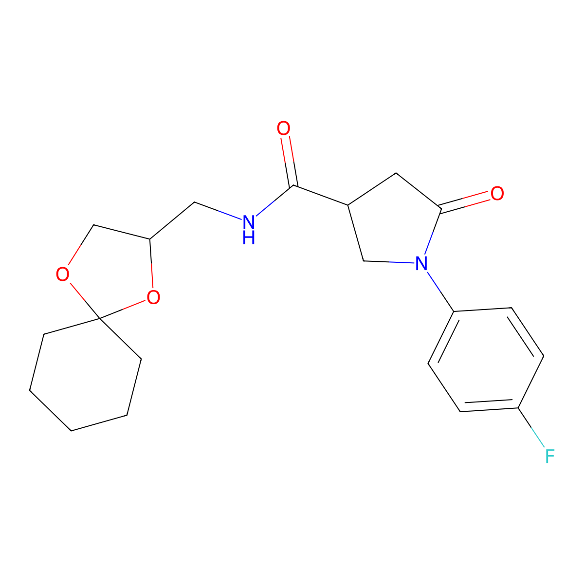 N-(1,4-dioxaspiro[4.5]decan-2-ylmethyl)-1-(4-fluorophenyl)-5-oxopyrrolidine-3-carboxamide molecular structure, CAS 1210508-85-2
