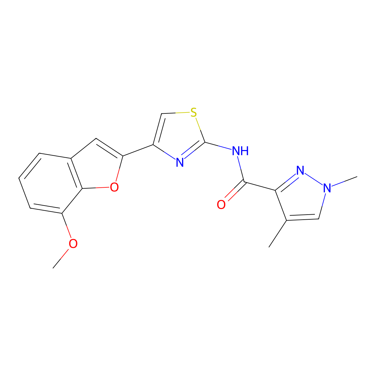 N-(4-(7-methoxybenzofuran-2-yl)thiazol-2-yl)-1,4-dimethyl-1H-pyrazole-3-carboxamide molecular structure, CAS 1210509-96-8