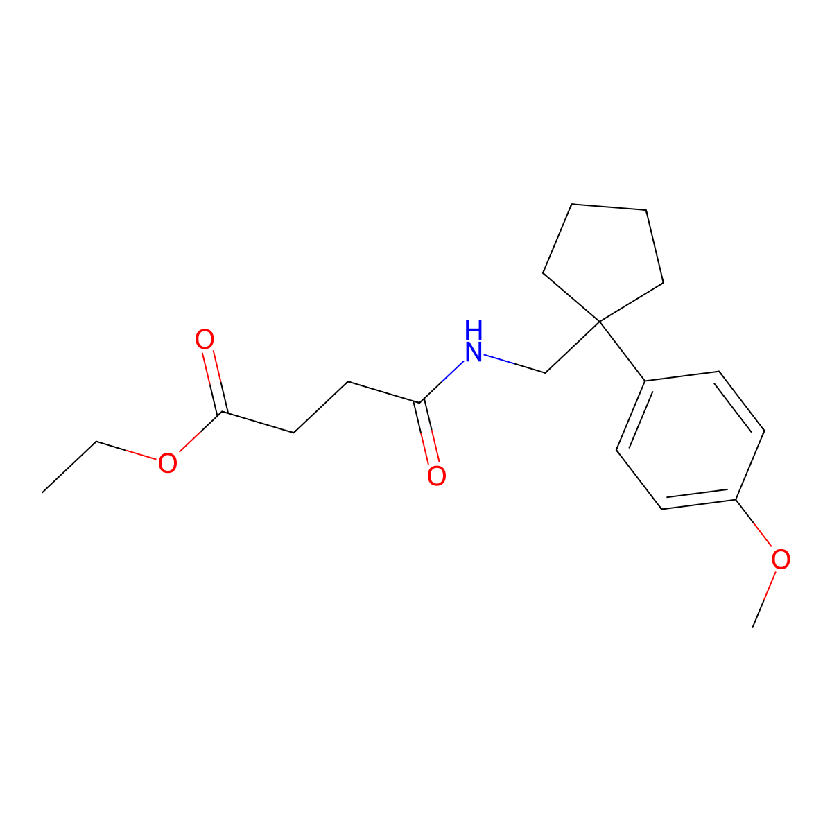 Ethyl 4-(((1-(4-methoxyphenyl)cyclopentyl)methyl)amino)-4-oxobutanoate molecular structure, CAS 1210515-53-9