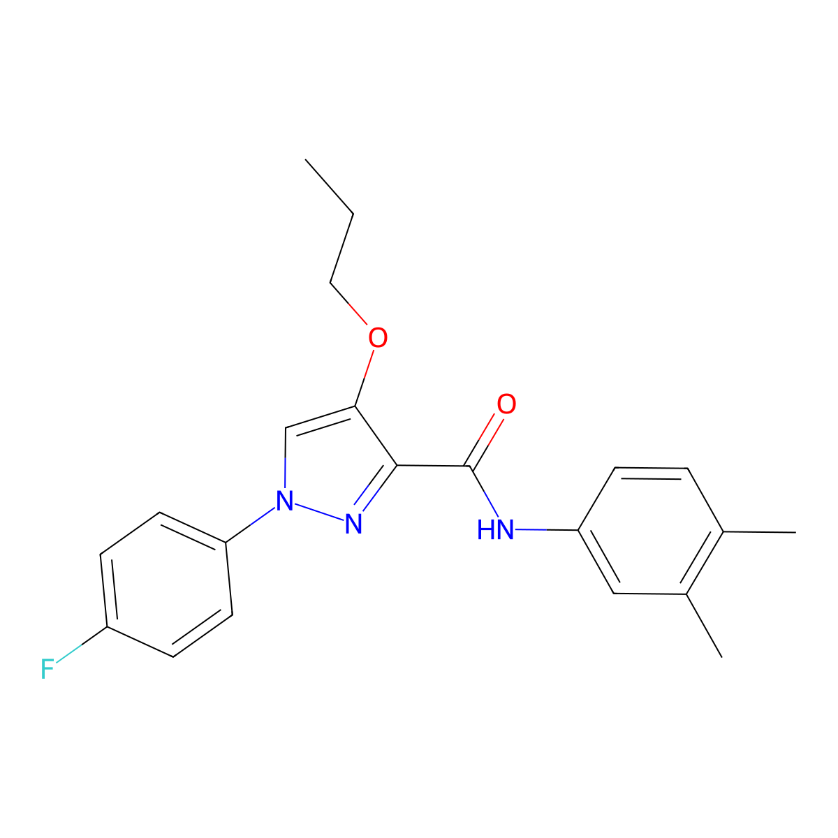 N-(3,4-dimethylphenyl)-1-(4-fluorophenyl)-4-propoxy-1H-pyrazole-3-carboxamide molecular structure, CAS 1210519-33-7