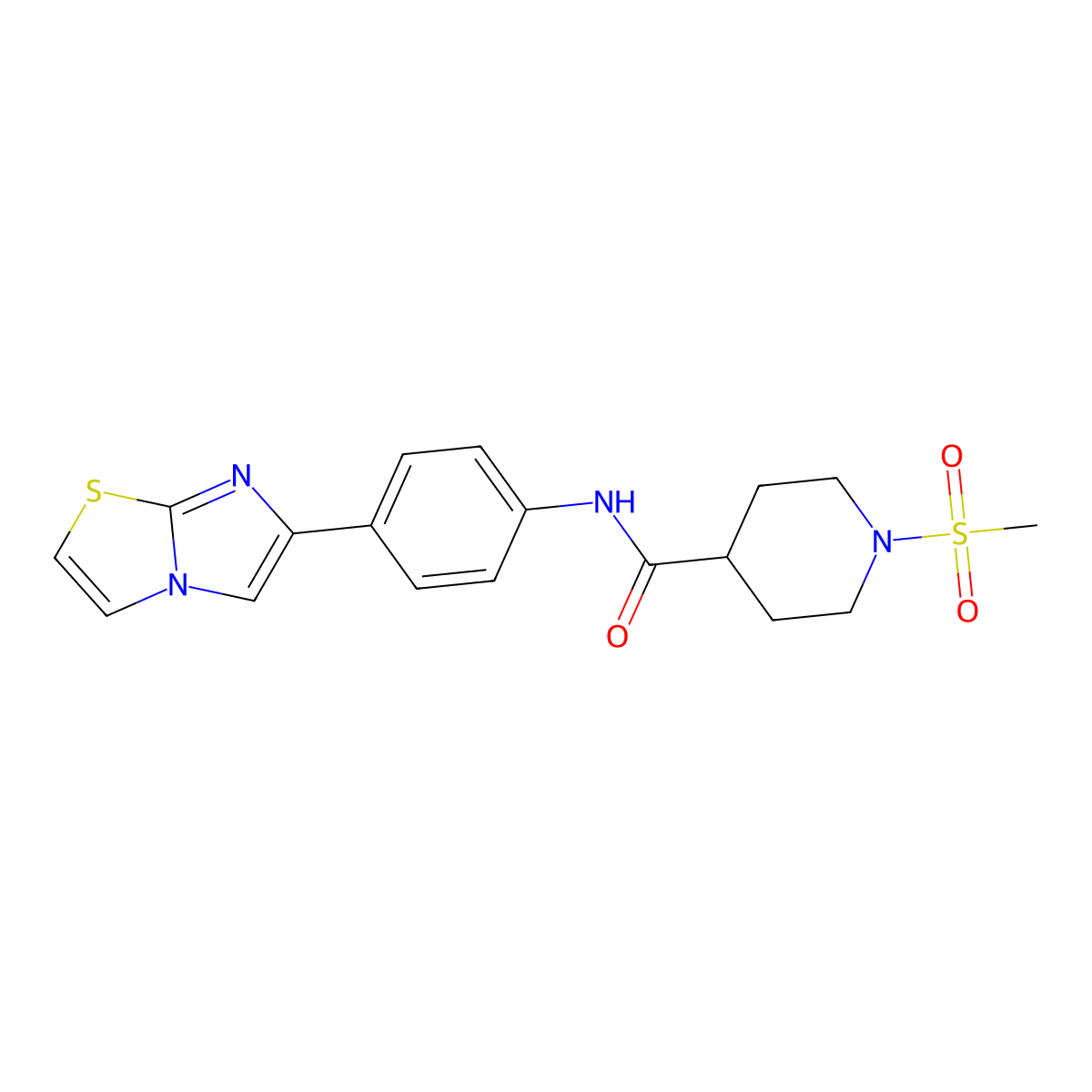 N-(4-{imidazo[2,1-b][1,3]thiazol-6-yl}phenyl)-1-methanesulfonylpiperidine-4-carboxamide molecular structure, CAS 1210525-20-4