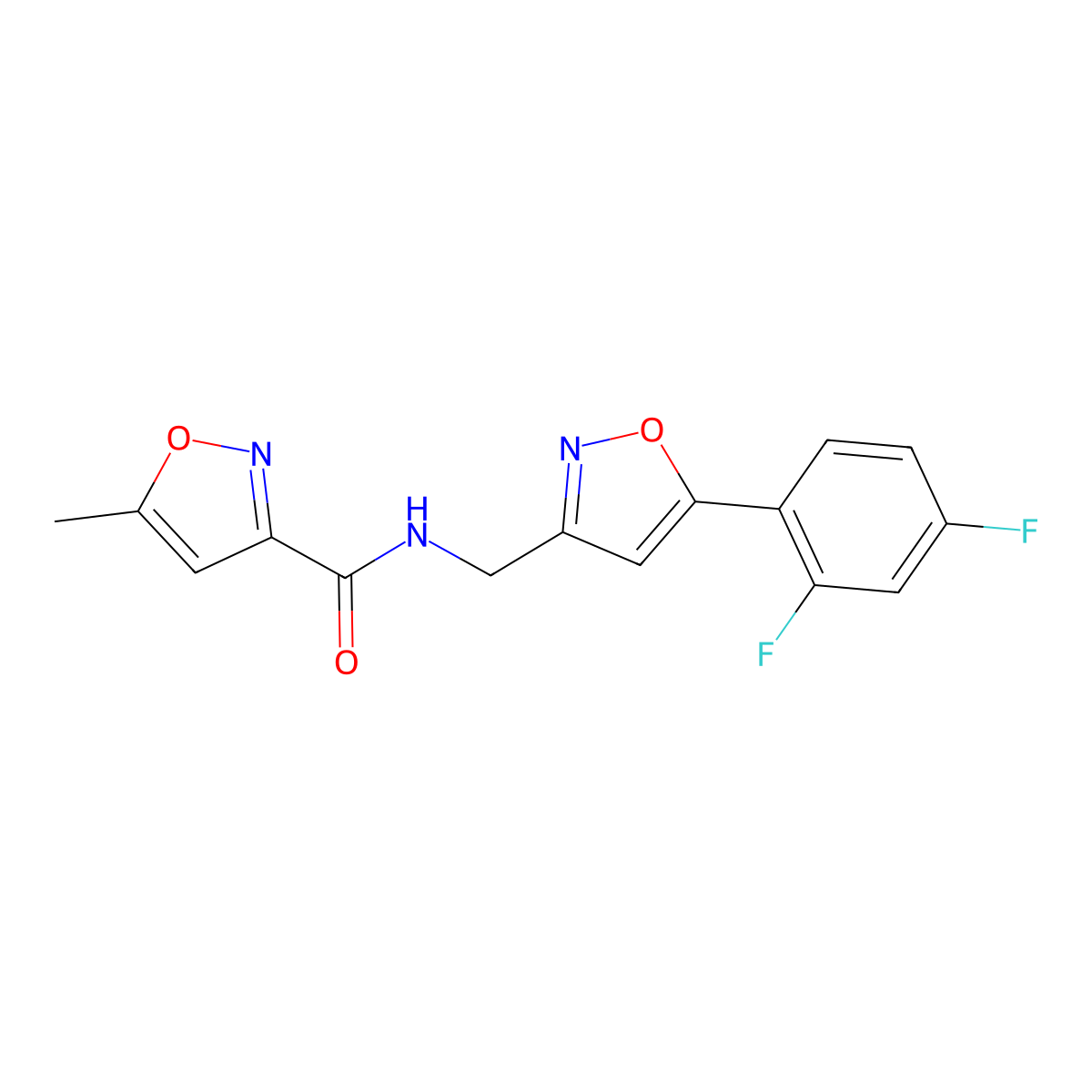 N-((5-(2,4-difluorophenyl)isoxazol-3-yl)methyl)-5-methylisoxazole-3-carboxamide molecular structure, CAS 1210526-33-2
