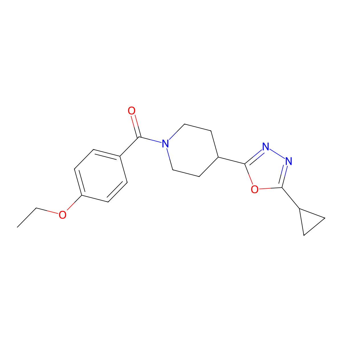 (4-(5-Cyclopropyl-1,3,4-oxadiazol-2-yl)piperidin-1-yl)(4-ethoxyphenyl)methanone molecular structure, CAS 1210535-08-2