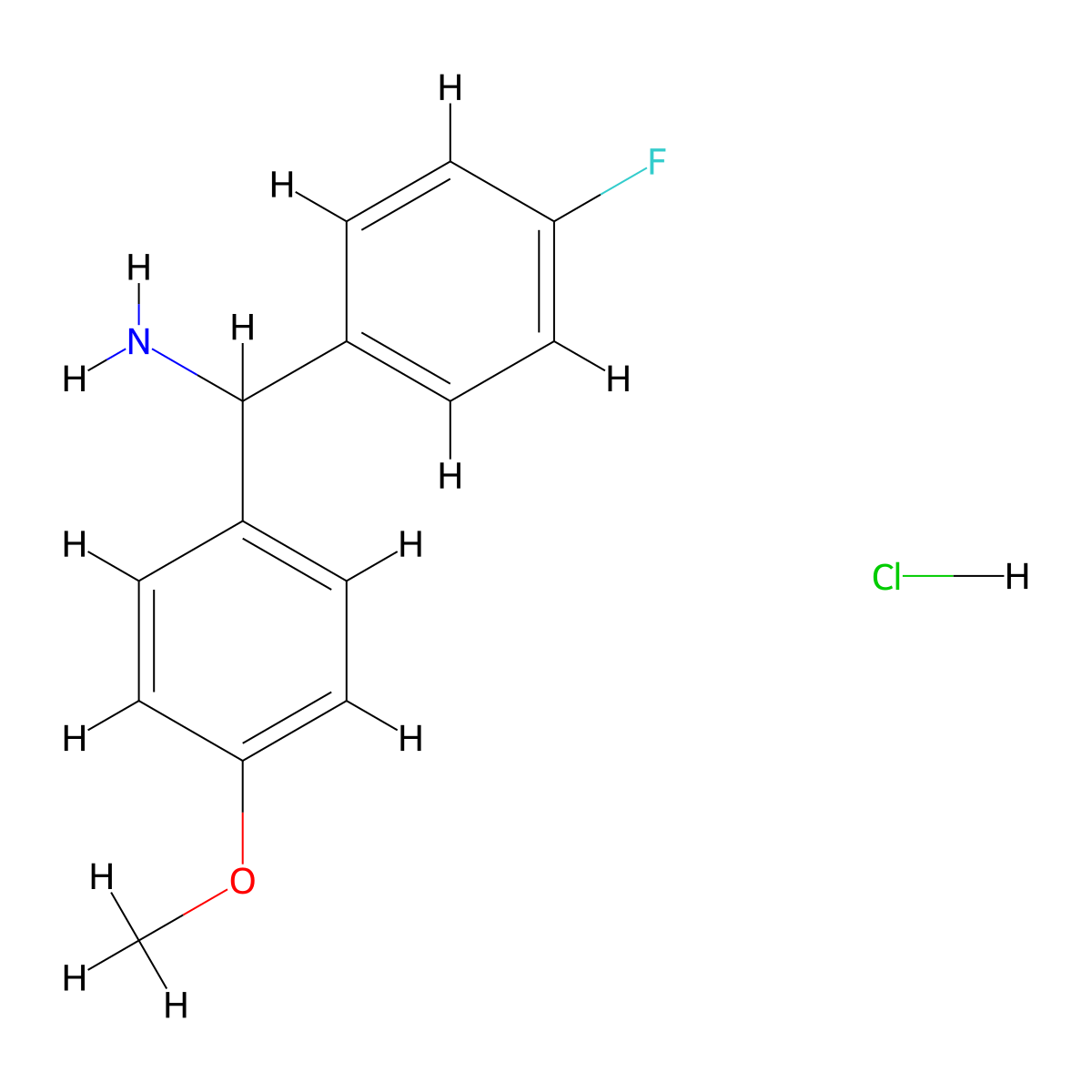 (4-Fluorophenyl)(4-methoxyphenyl)methanamine hydrochloride molecular structure, CAS 1210538-26-3