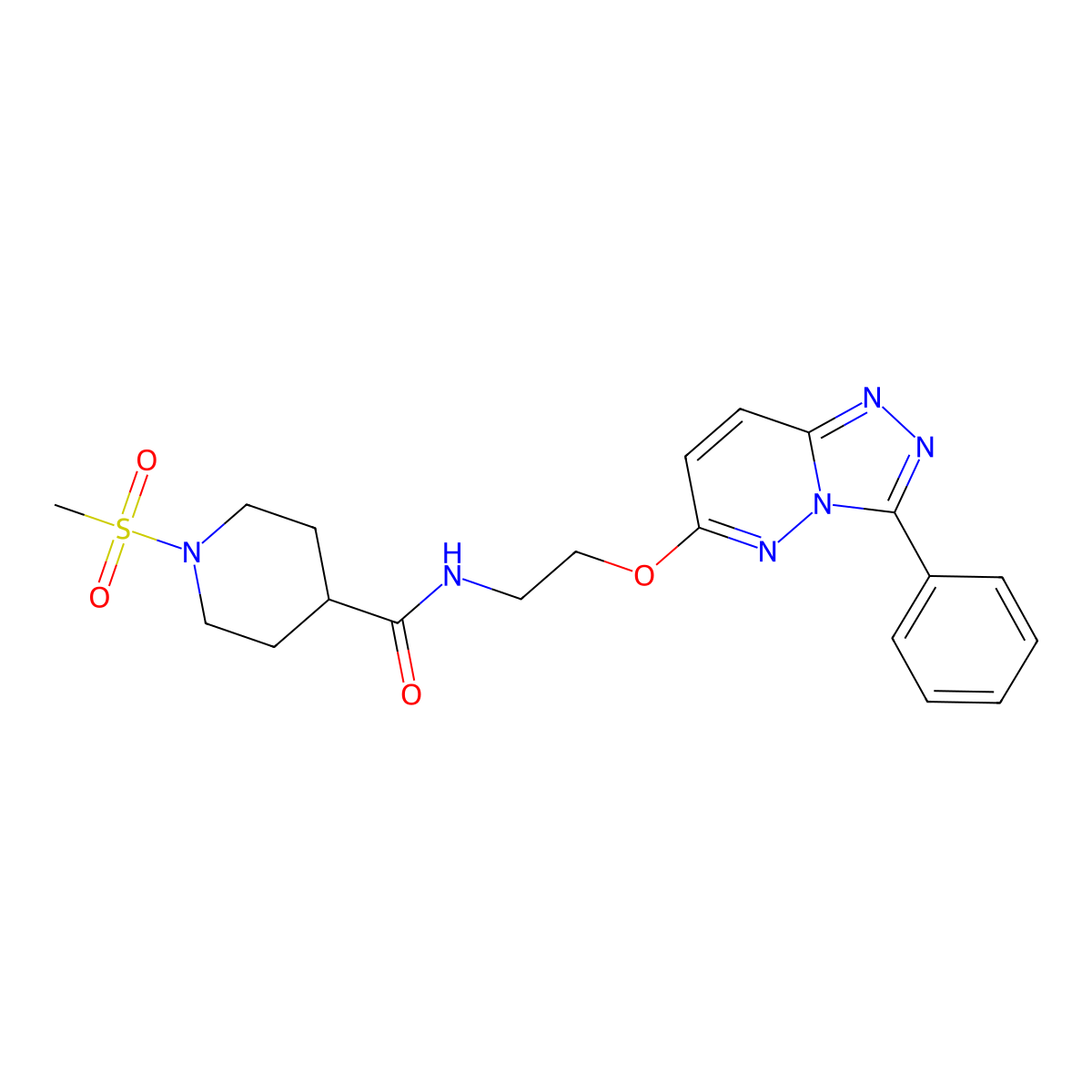 1-(methylsulfonyl)-N-(2-((3-phenyl-[1,2,4]triazolo[4,3-b]pyridazin-6-yl)oxy)ethyl)piperidine-4-carboxamide molecular structure, CAS 1210563-83-9