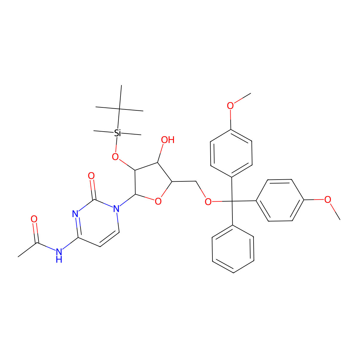 N-Acetyl-5'-O-(bis(4-methoxyphenyl)(phenyl)methyl)-2'-O-(tert-butyl(dimethyl)silyl)cytidine molecular structure, CAS 121058-85-3