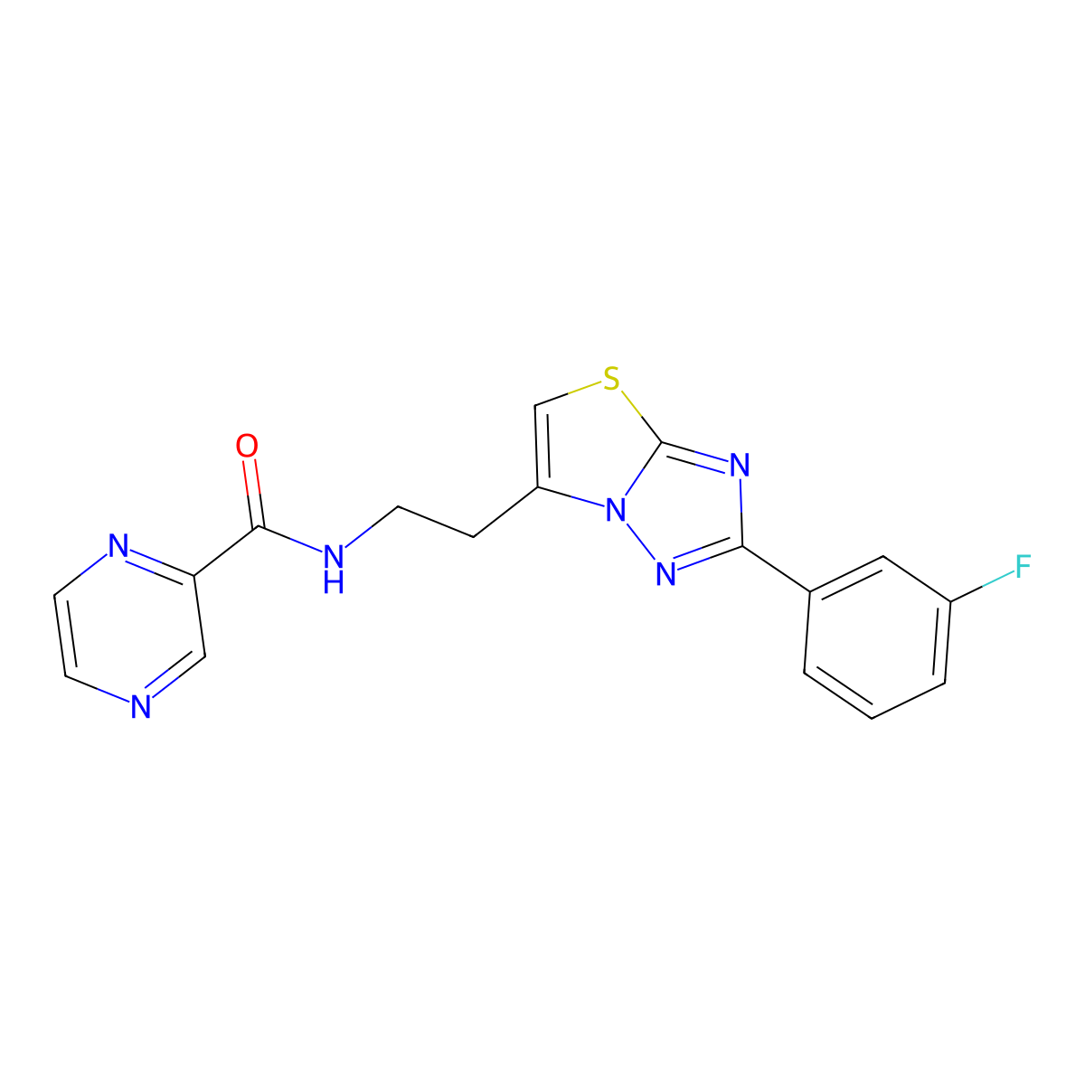 N-(2-(2-(3-fluorophenyl)thiazolo[3,2-b][1,2,4]triazol-6-yl)ethyl)pyrazine-2-carboxamide molecular structure, CAS 1210604-37-7