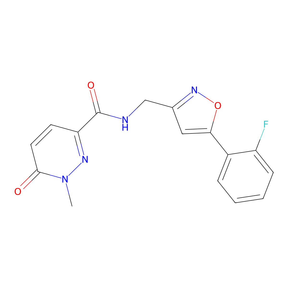 N-((5-(2-fluorophenyl)isoxazol-3-yl)methyl)-1-methyl-6-oxo-1,6-dihydropyridazine-3-carboxamide molecular structure, CAS 1210609-20-3