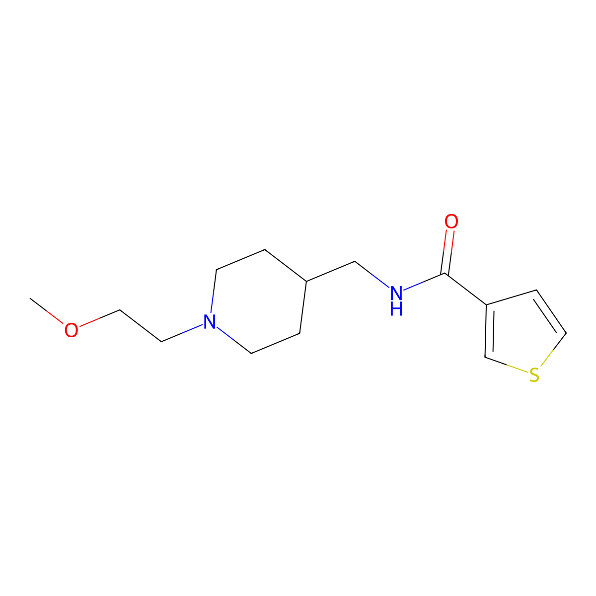 N-((1-(2-methoxyethyl)piperidin-4-yl)methyl)thiophene-3-carboxamide molecular structure, CAS 1210617-66-5