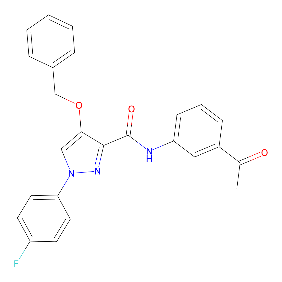 N-(3-acetylphenyl)-4-(benzyloxy)-1-(4-fluorophenyl)-1H-pyrazole-3-carboxamide molecular structure, CAS 1210622-72-2