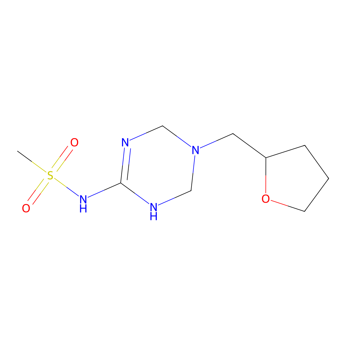 N-[5-(tetrahydrofuran-2-ylmethyl)-1,4,5,6-tetrahydro-1,3,5-triazin-2-yl]methanesulfonamide molecular structure, CAS 1210631-17-6