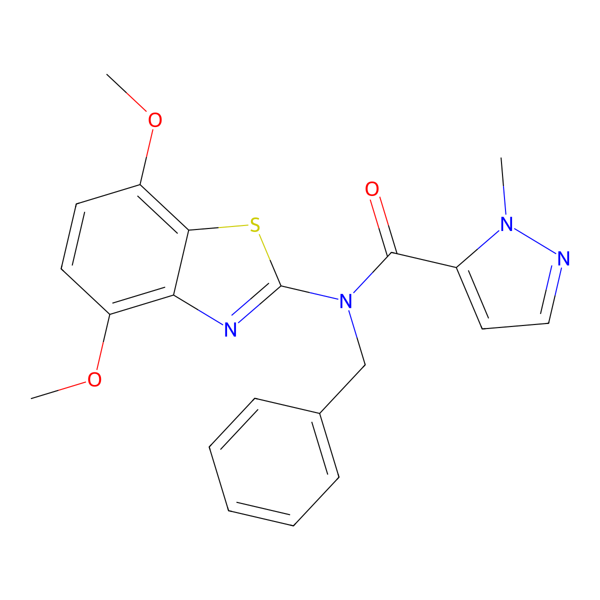 N-benzyl-N-(4,7-dimethoxybenzo[d]thiazol-2-yl)-1-methyl-1H-pyrazole-5-carboxamide molecular structure, CAS 1210632-15-7
