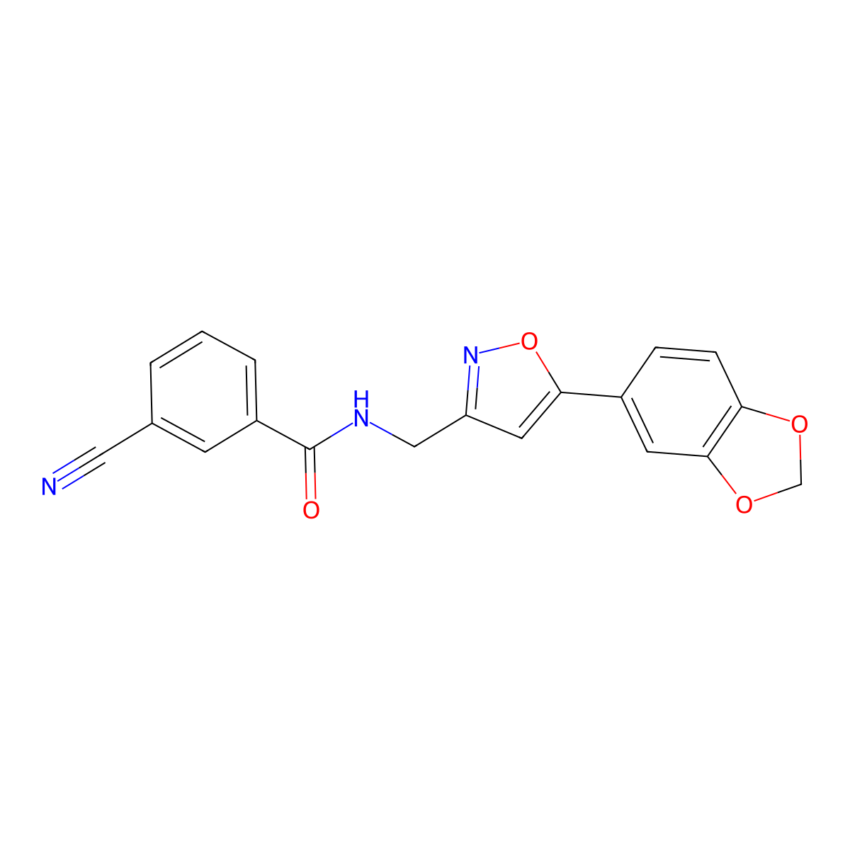 N-((5-(benzo[d][1,3]dioxol-5-yl)isoxazol-3-yl)methyl)-3-cyanobenzamide molecular structure, CAS 1210633-17-2