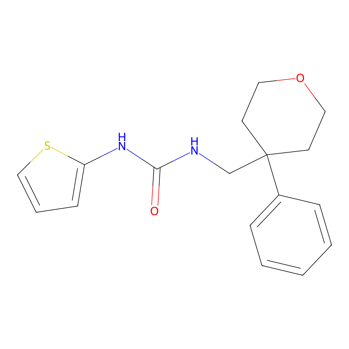 1-((4-phenyltetrahydro-2H-pyran-4-yl)methyl)-3-(thiophen-2-yl)urea molecular structure, CAS 1210635-61-2