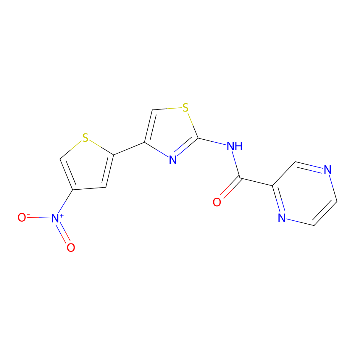 N-(4-(4-nitrothiophen-2-yl)thiazol-2-yl)pyrazine-2-carboxamide molecular structure, CAS 1210635-91-8