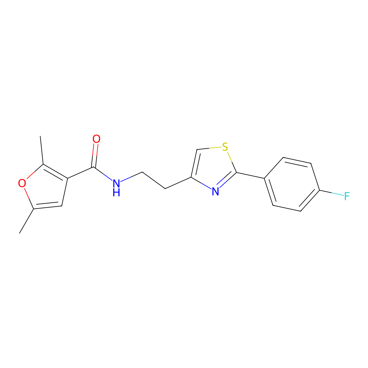 N-(2-(2-(4-fluorophenyl)thiazol-4-yl)ethyl)-2,5-dimethylfuran-3-carboxamide molecular structure, CAS 1210636-70-6