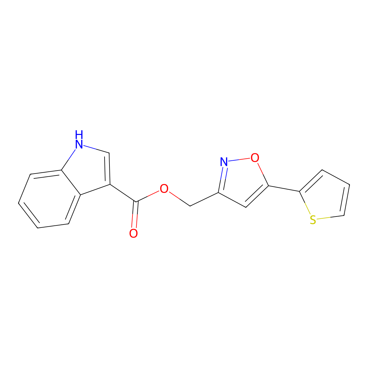 (5-(thiophen-2-yl)isoxazol-3-yl)methyl 1H-indole-3-carboxylate molecular structure, CAS 1210637-62-9