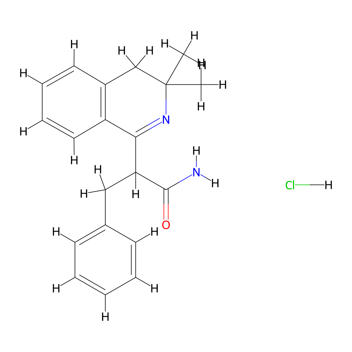 1-Isoquinolineacetamide, 3,4-dihydro-3,3-dimethyl-alpha-(phenylmethyl)-, monohydrochloride molecular structure, CAS 121064-18-4