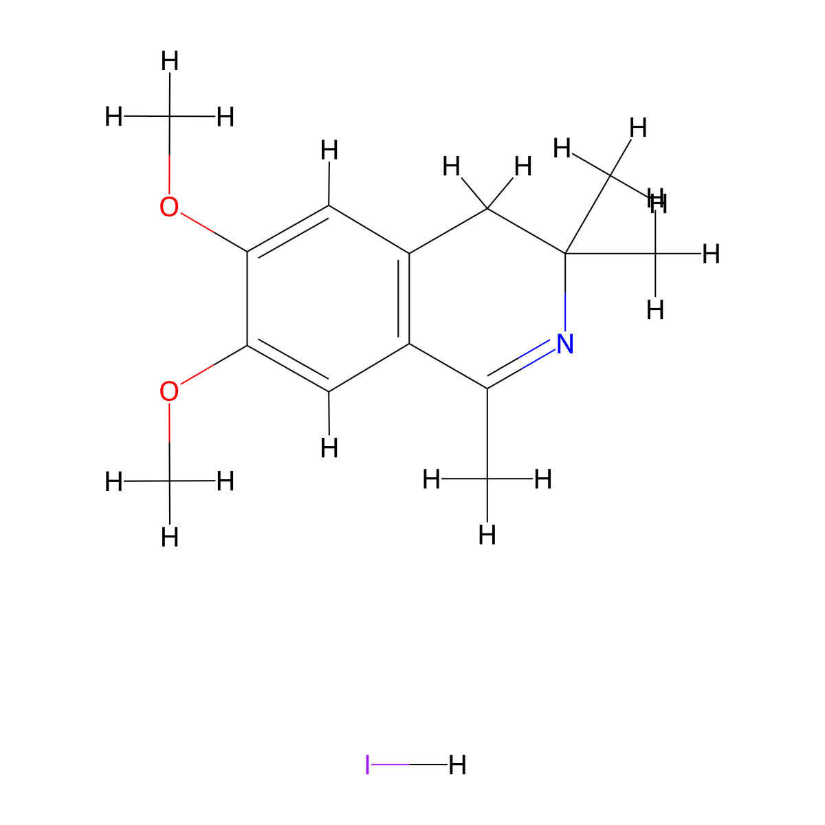 Isoquinoline, 3,4-dihydro-6,7-dimethoxy-1,3,3-trimethyl-, hydriodide molecular structure, CAS 121064-19-5