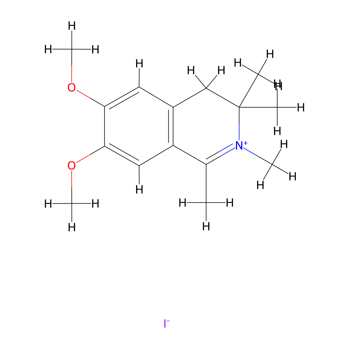 6,7-Dimethoxy-1,2,3,3-tetramethyl-3,4-dihydroisoquinolin-2-ium iodide molecular structure, CAS 121064-20-8