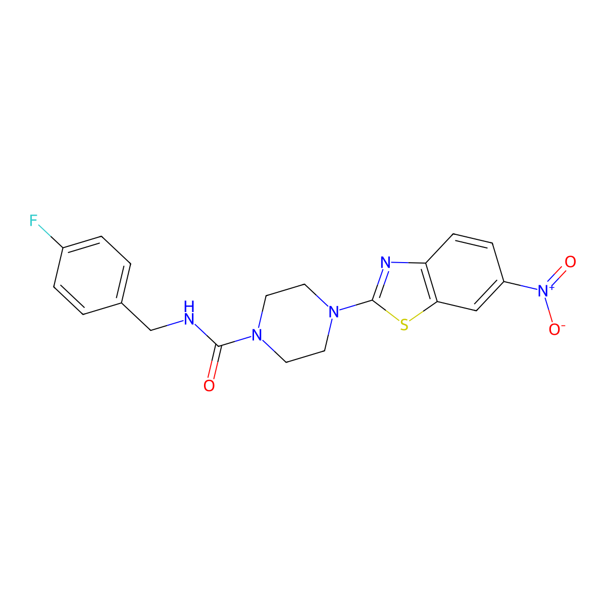 N-(4-fluorobenzyl)-4-(6-nitrobenzo[d]thiazol-2-yl)piperazine-1-carboxamide molecular structure, CAS 1210643-96-1