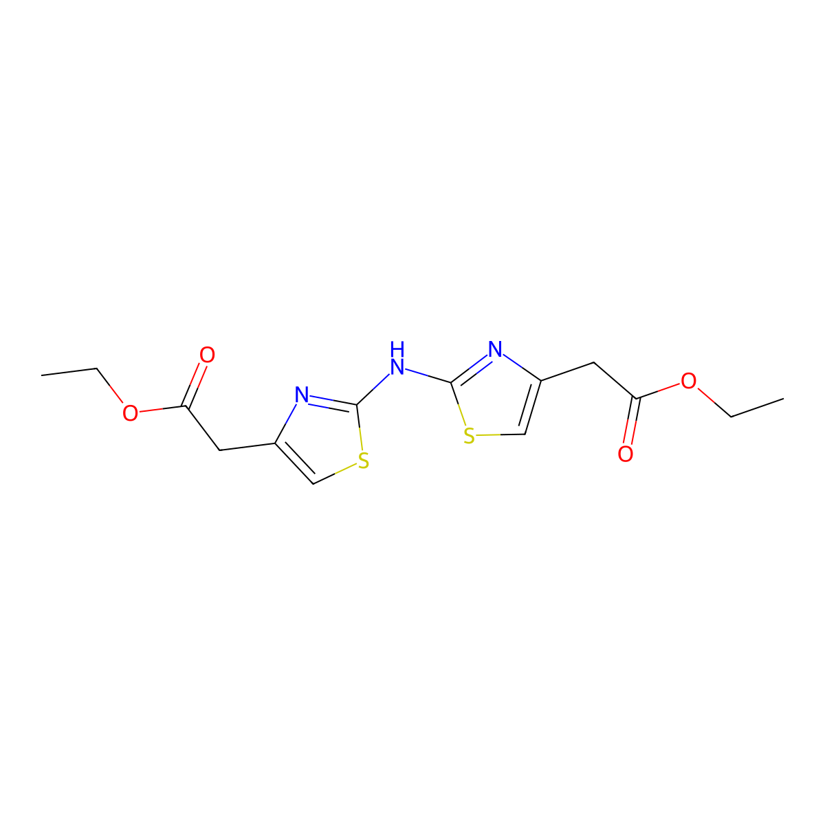 Ethyl 2-(4-((4-((ethoxycarbonyl)methyl)-2,5-thiazolyl)amino)-3,5-thiazolyl)acetate molecular structure, CAS 1210656-27-1
