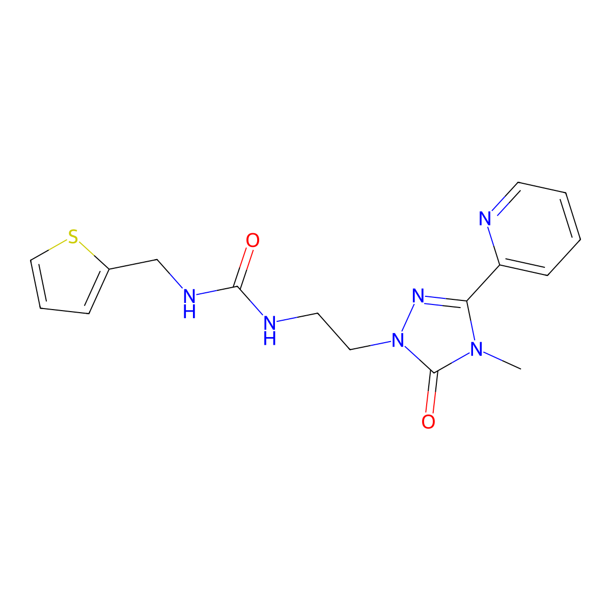 1-(2-(4-methyl-5-oxo-3-(pyridin-2-yl)-4,5-dihydro-1H-1,2,4-triazol-1-yl)ethyl)-3-(thiophen-2-ylmethyl)urea molecular structure, CAS 1210656-47-5