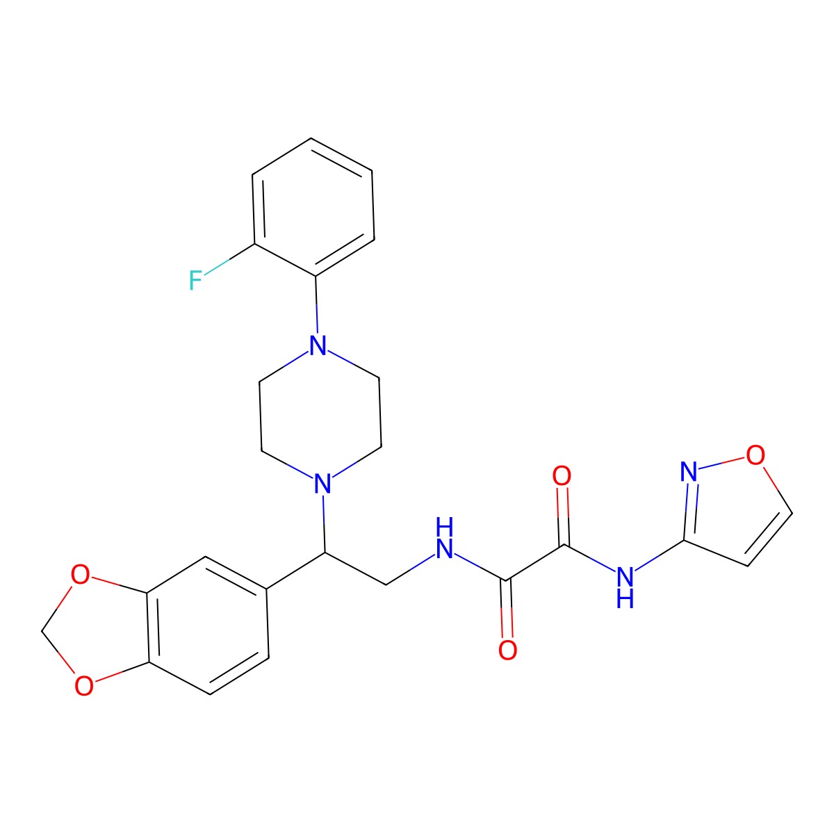 N1-(2-(benzo[d][1,3]dioxol-5-yl)-2-(4-(2-fluorophenyl)piperazin-1-yl)ethyl)-N2-(isoxazol-3-yl)oxalamide molecular structure, CAS 1210657-57-0