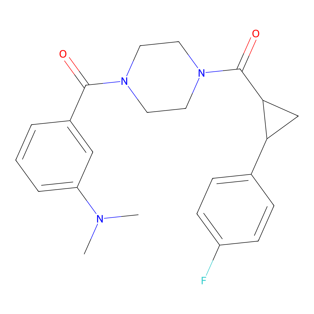 (4-(3-(Dimethylamino)benzoyl)piperazin-1-yl)(2-(4-fluorophenyl)cyclopropyl)methanone molecular structure, CAS 1210662-14-8