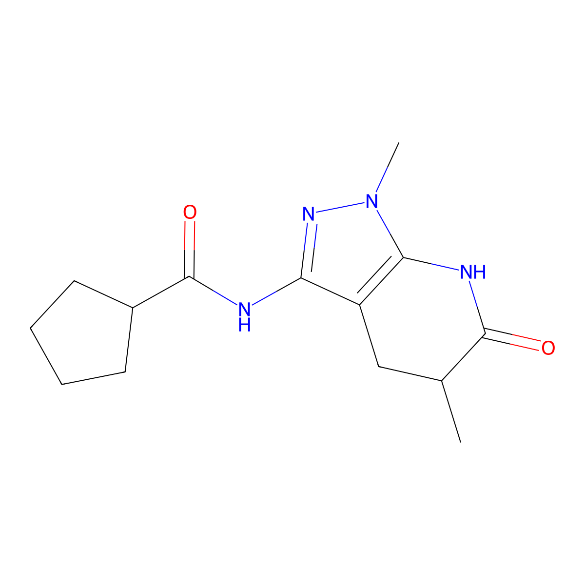 N-(1,5-dimethyl-6-oxo-4,5,6,7-tetrahydro-1H-pyrazolo[3,4-b]pyridin-3-yl)cyclopentanecarboxamide molecular structure, CAS 1210662-62-6
