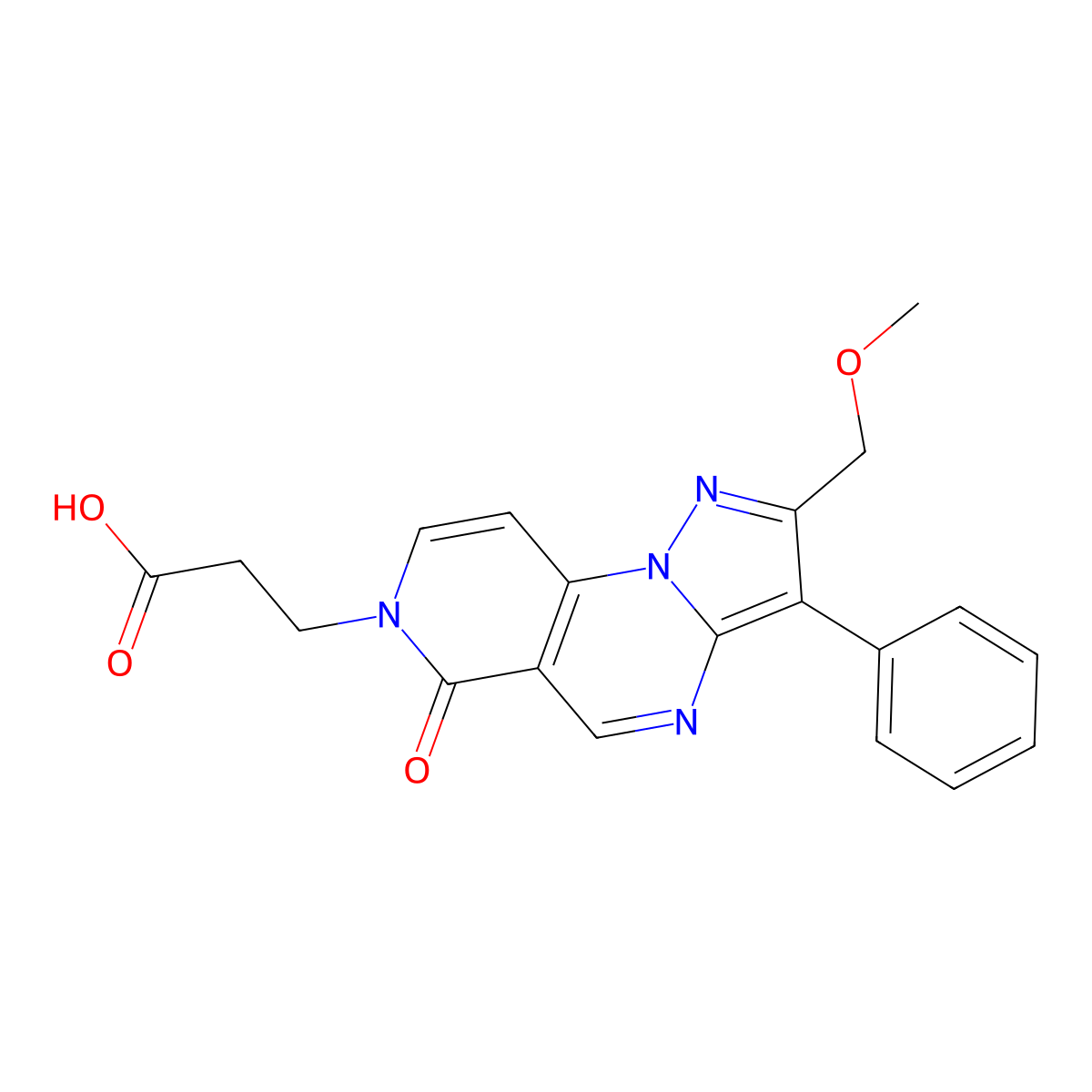 3-(2-(methoxymethyl)-6-oxo-3-phenylpyrazolo[1,5-a]pyrido[3,4-e]pyrimidin-7(6H)-yl)propanoic acid molecular structure, CAS 1210662-69-3