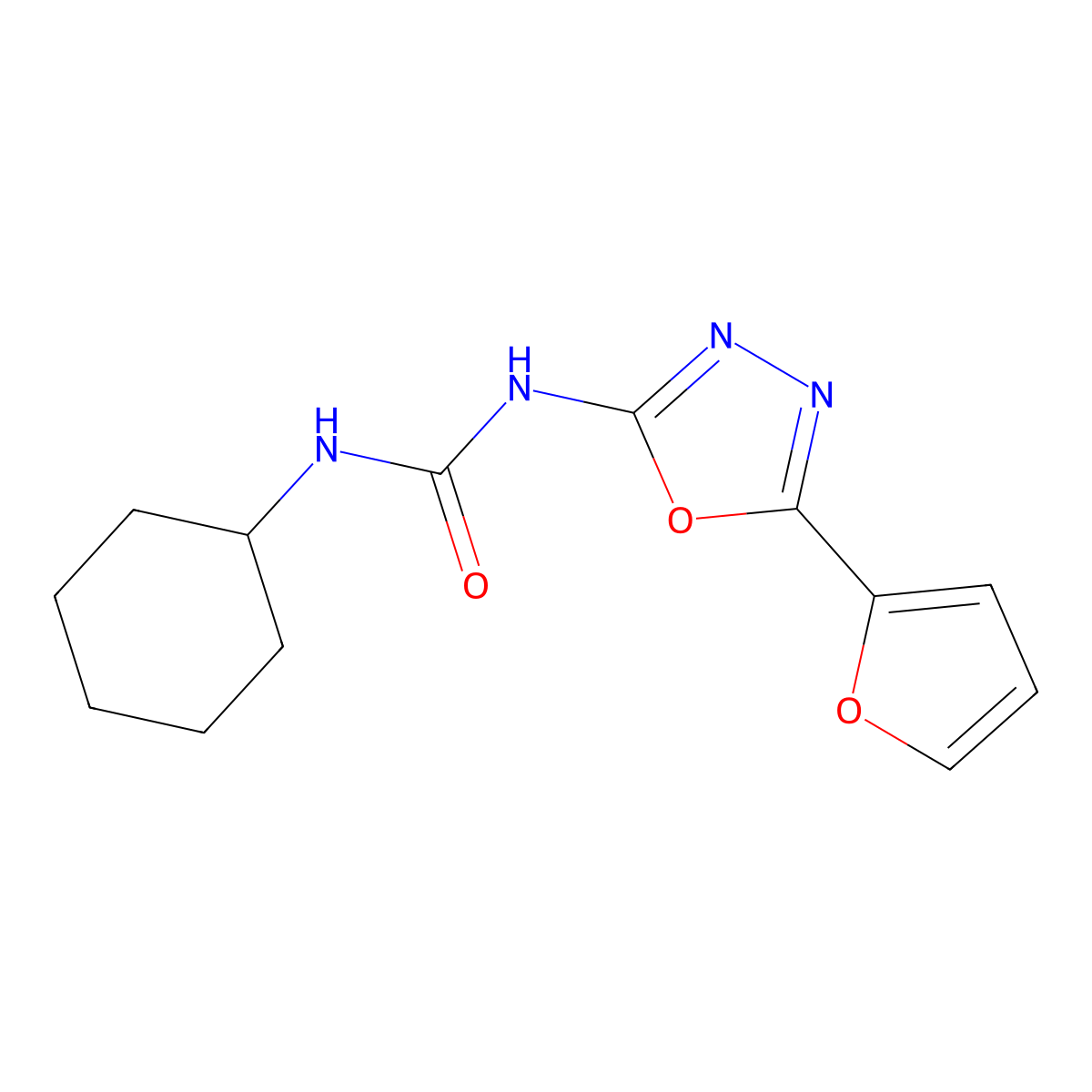 1-Cyclohexyl-3-[5-(furan-2-yl)-1,3,4-oxadiazol-2-yl]urea molecular structure, CAS 1210663-04-9