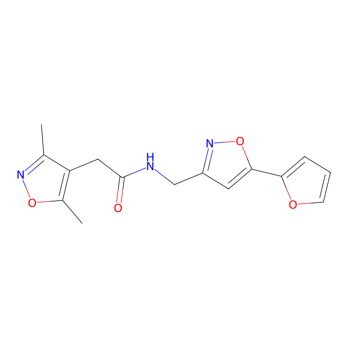 2-(3,5-dimethylisoxazol-4-yl)-N-((5-(furan-2-yl)isoxazol-3-yl)methyl)acetamide molecular structure, CAS 1210663-18-5