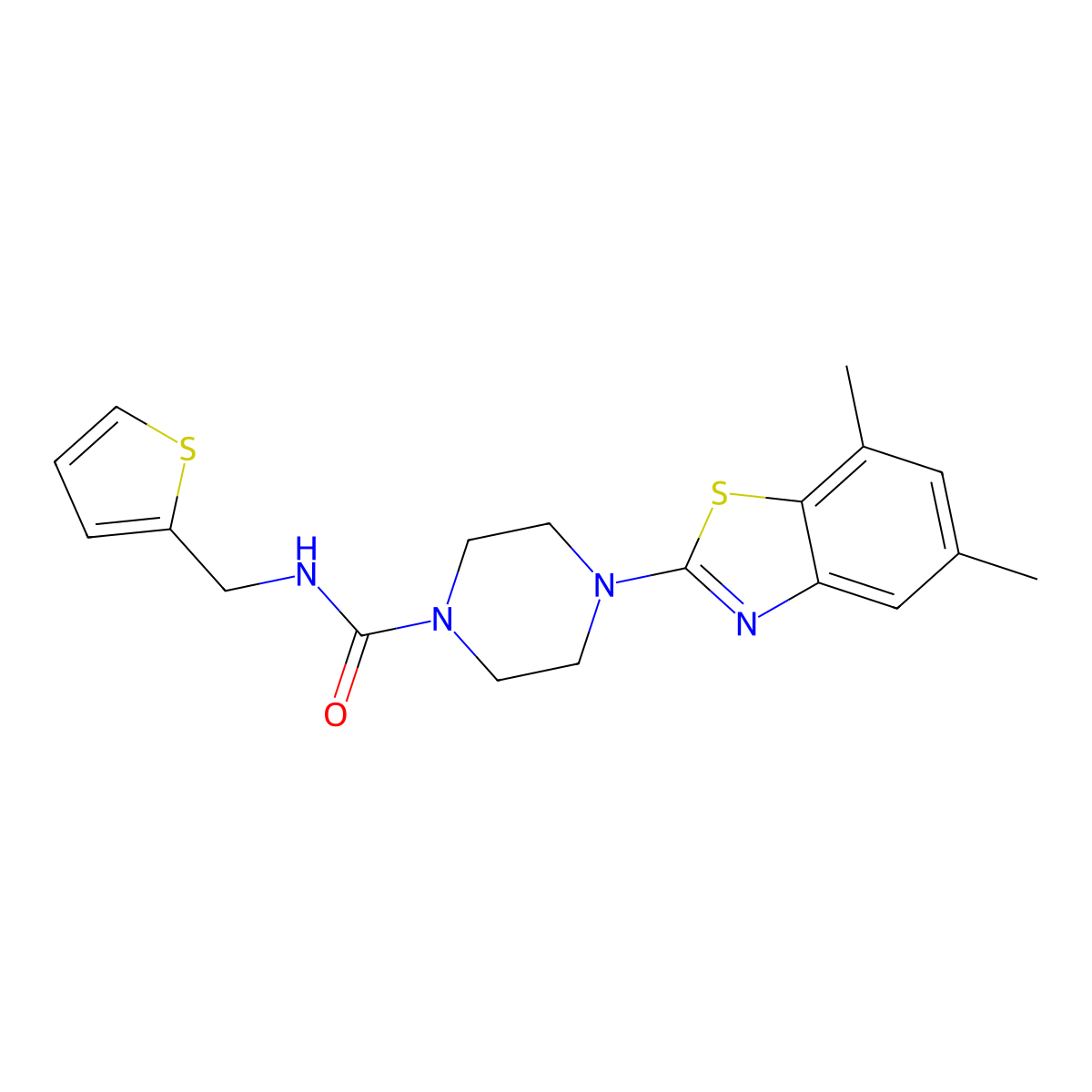 4-(5,7-dimethylbenzo[d]thiazol-2-yl)-N-(thiophen-2-ylmethyl)piperazine-1-carboxamide molecular structure, CAS 1210664-33-7