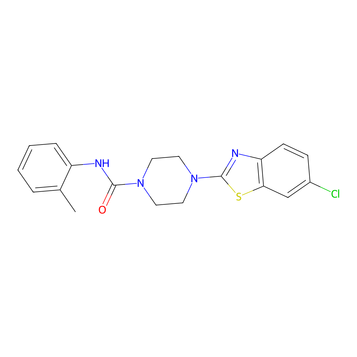4-(6-chlorobenzo[d]thiazol-2-yl)-N-(o-tolyl)piperazine-1-carboxamide molecular structure, CAS 1210665-01-2