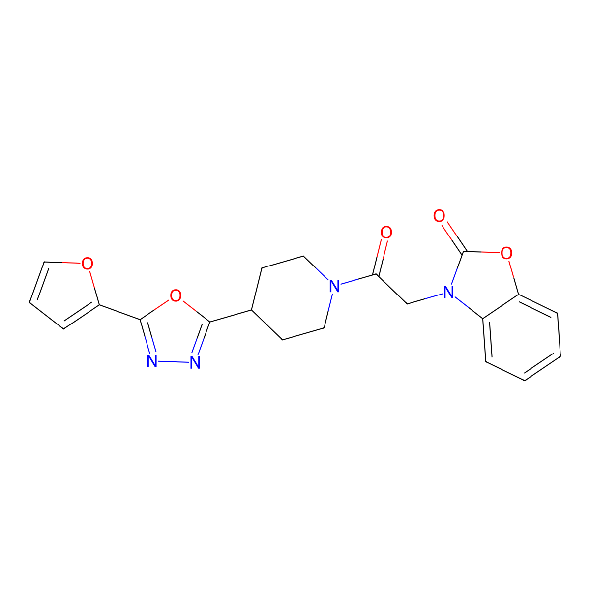 3-(2-(4-(5-(furan-2-yl)-1,3,4-oxadiazol-2-yl)piperidin-1-yl)-2-oxoethyl)benzo[d]oxazol-2(3H)-one molecular structure, CAS 1210667-72-3