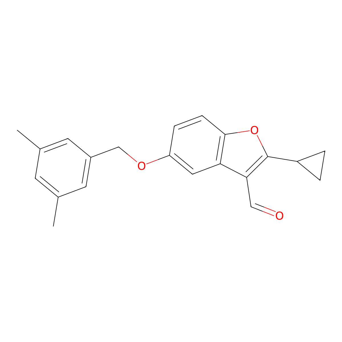 2-Cyclopropyl-5-[(3,5-dimethylbenzyl)oxy]-1-benzofuran-3-carbaldehyde molecular structure, CAS 1210670-18-0