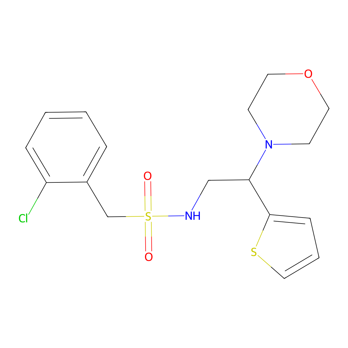 1-(2-chlorophenyl)-N-(2-morpholino-2-(thiophen-2-yl)ethyl)methanesulfonamide molecular structure, CAS 1210671-30-9