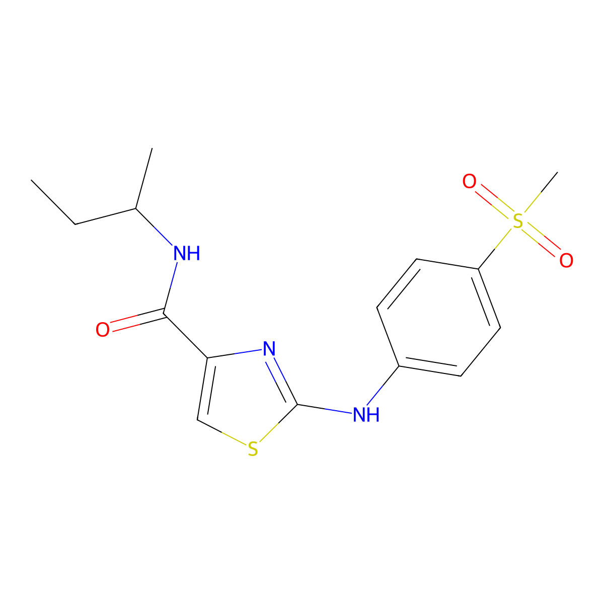 N-(sec-butyl)-2-((4-(methylsulfonyl)phenyl)amino)thiazole-4-carboxamide molecular structure, CAS 1210674-32-0