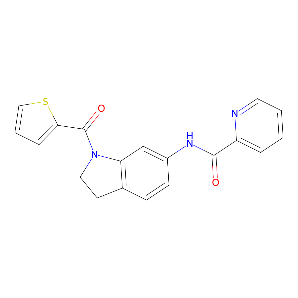 N-(1-(thiophene-2-carbonyl)indolin-6-yl)picolinamide molecular structure, CAS 1210675-53-8