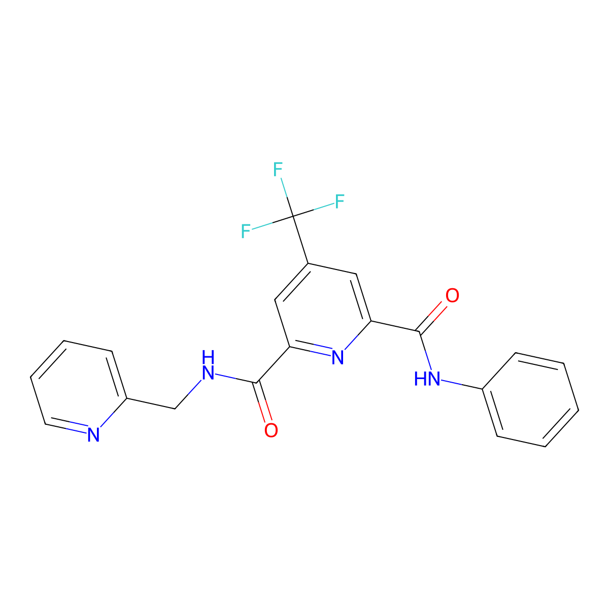 N~2~-phenyl-N~6~-(2-pyridinylmethyl)-4-(trifluoromethyl)-2,6-pyridinedicarboxamide molecular structure, CAS 1210678-76-4