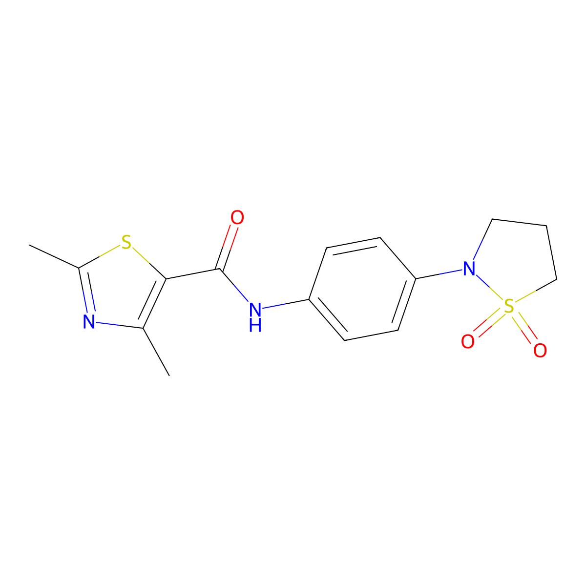 N-[4-(1,1-dioxido-1,2-thiazolidin-2-yl)phenyl]-2,4-dimethyl-1,3-thiazole-5-carboxamide molecular structure, CAS 1210682-89-5